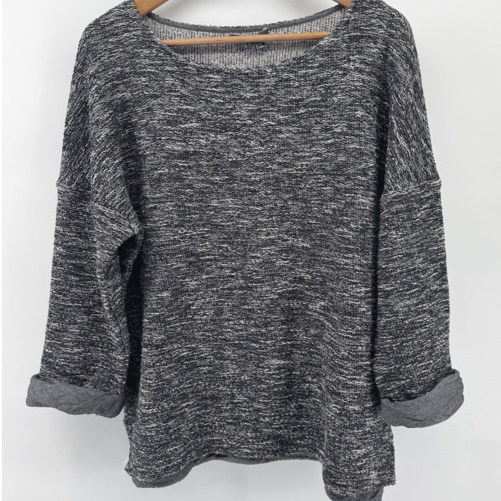 VINCE Women's Sweater Heathered‎ Gray Knit Rolled Sleeves Boat Neck XL